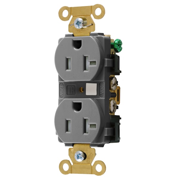 Duplex Straight Blade Receptacle, 5-20R, 20 A, 125V AC, 2 Pole, 3 Wire, Flush Mount, Grounded